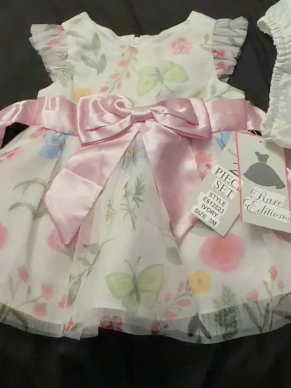 Rare Editions Pink Floral Tulle Dress with Satin Bow and Bloomers